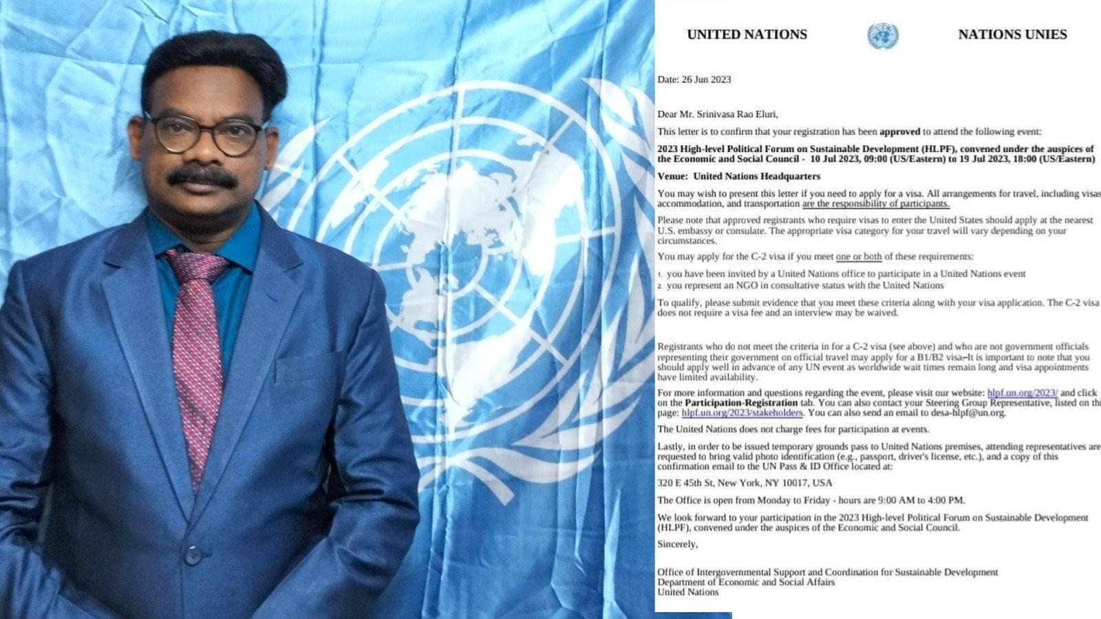 Dr. Srinivas Rao Eluri’s Journey to the United Nations: A Commitment to SDGs & an Invitation to Eminent Individuals