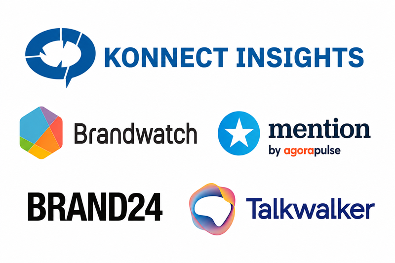 Social Listening Tools, Konnect Insights, Brand24, Mention, Brandwatch, Talkwalker